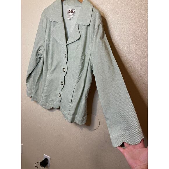 AMI Light Green Striped Scalloped Button Front Summer Style Jacket 1X - Picture 3 of 9